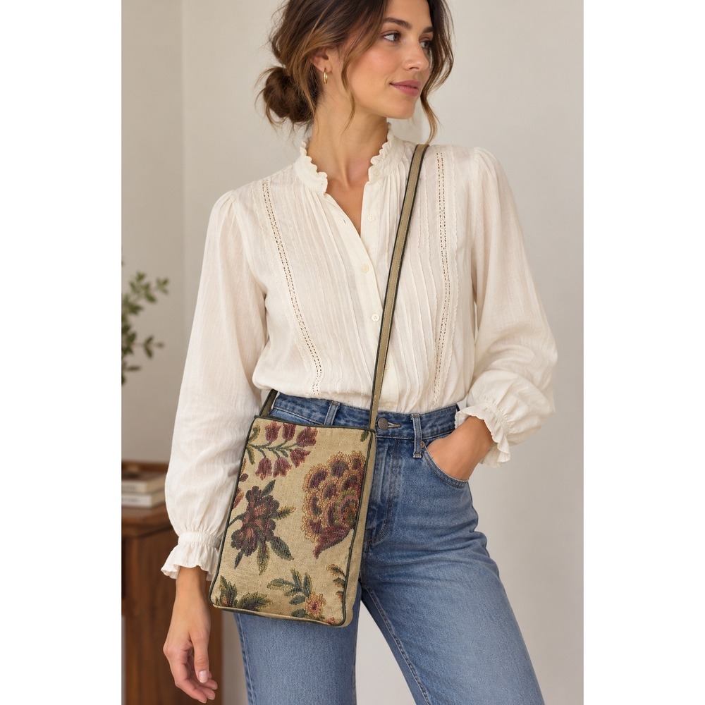 Vintage Tapestry Crossbody Bag Floral Gobelin Victorian Granny Chic Cottagecore